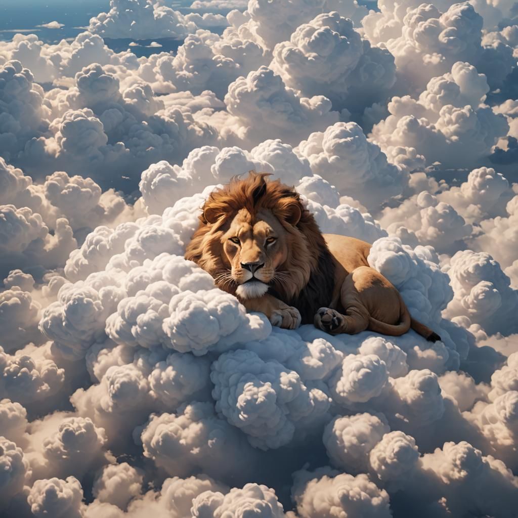 Lion Asleep on Clouds: 3D Anime Art