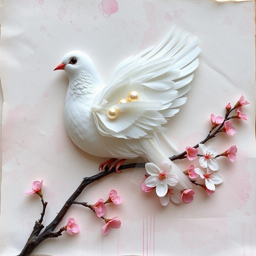 Ethereal Cherry Blossom Sanctuary in Mixed Media Art