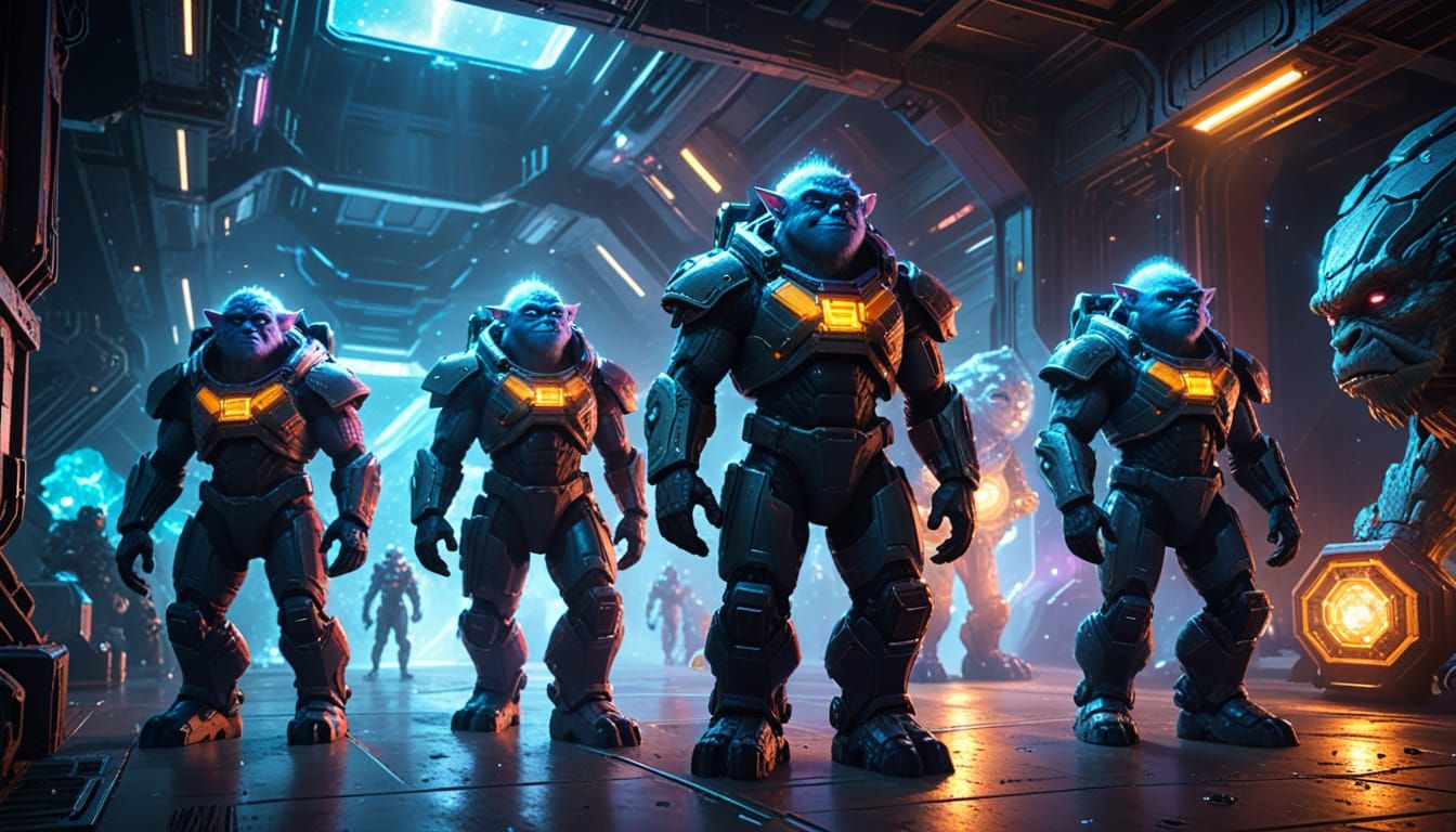 Space Trolls Guarding Crystal Cargo in Sci-Fi Art