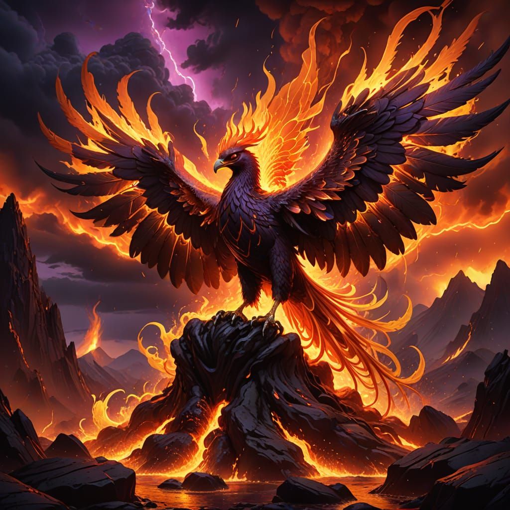 Majestic Lava Phoenix in Dark Fantasy Art