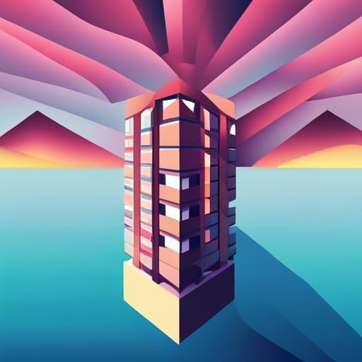 Geometric Skyscraper in Cubist Art Deco Style