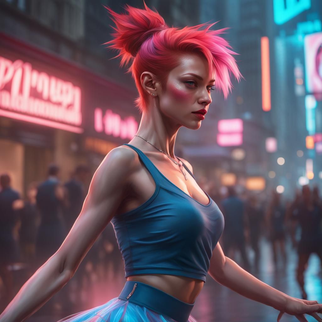 Cyberpunk Ballerina Dances on Street Corner