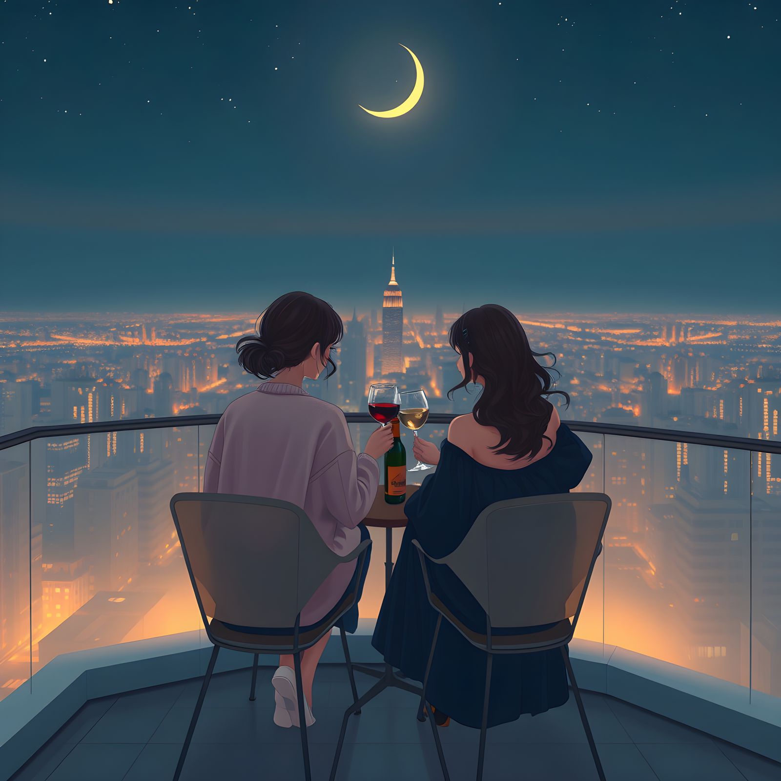 Romantic City Balcony Wine Date at Night