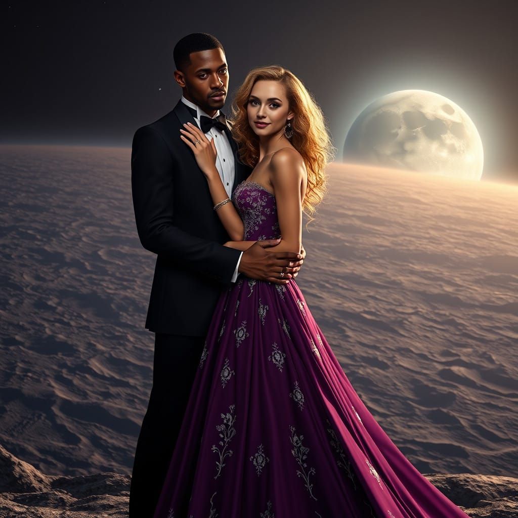 Elegant Lunar Romance in a Fantastical, Matte Painting Style