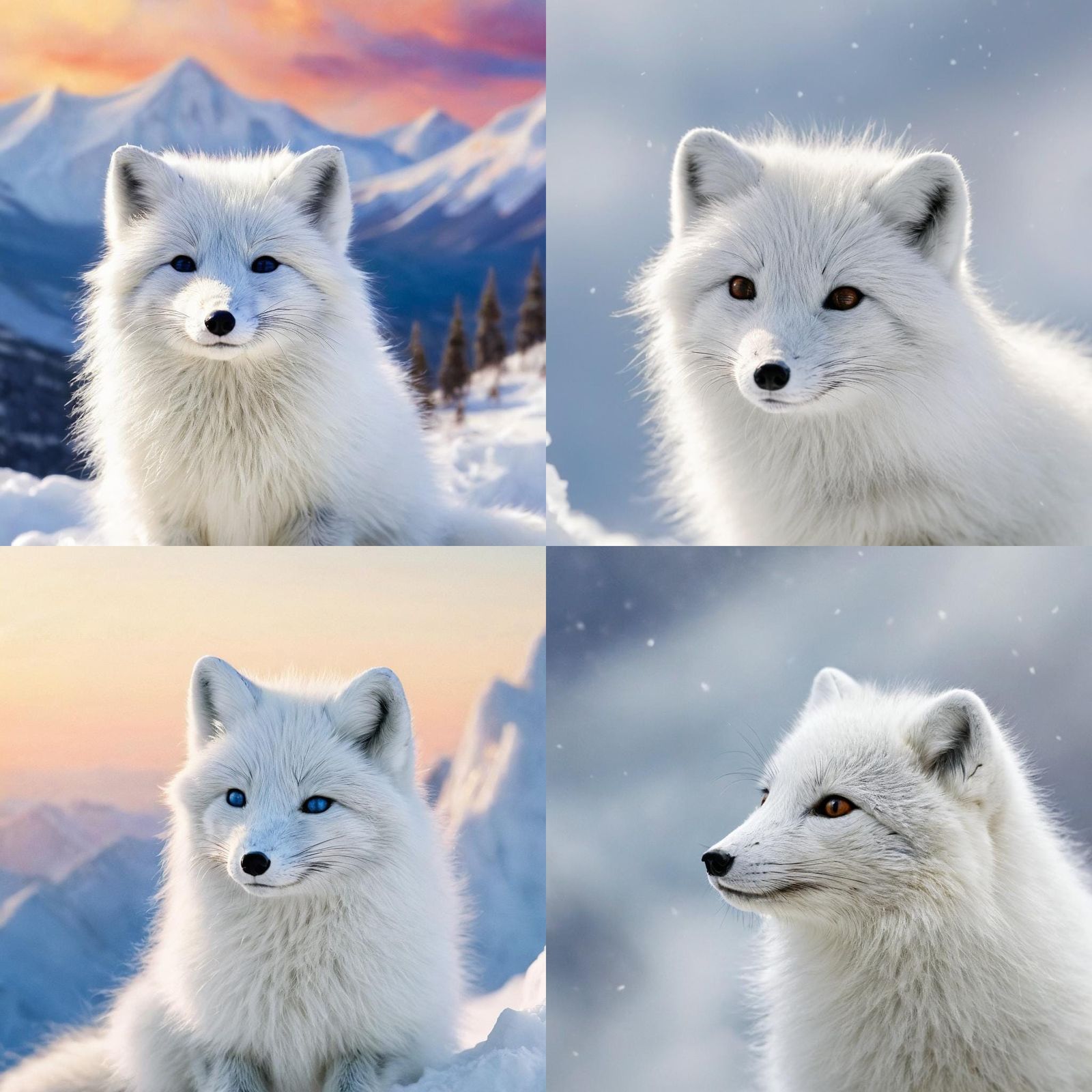 Arctic Fox Portrait in Snowy Mountain Landscape