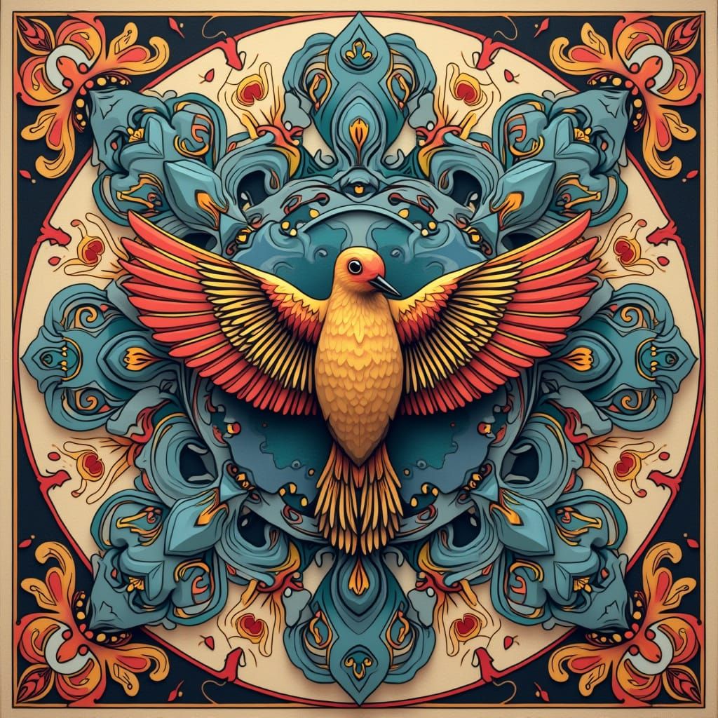 Vibrant Bird in Intricate Mandala Design
