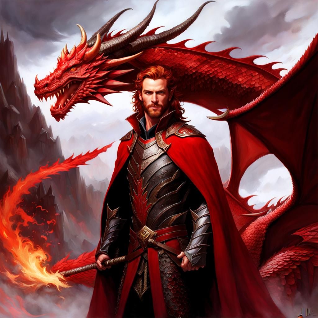 Dragon Horned Man in Ornate Armor, Fantasy Art