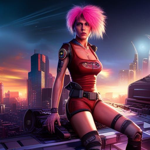 Punk Rocker in a Cyberpunk Cityscape