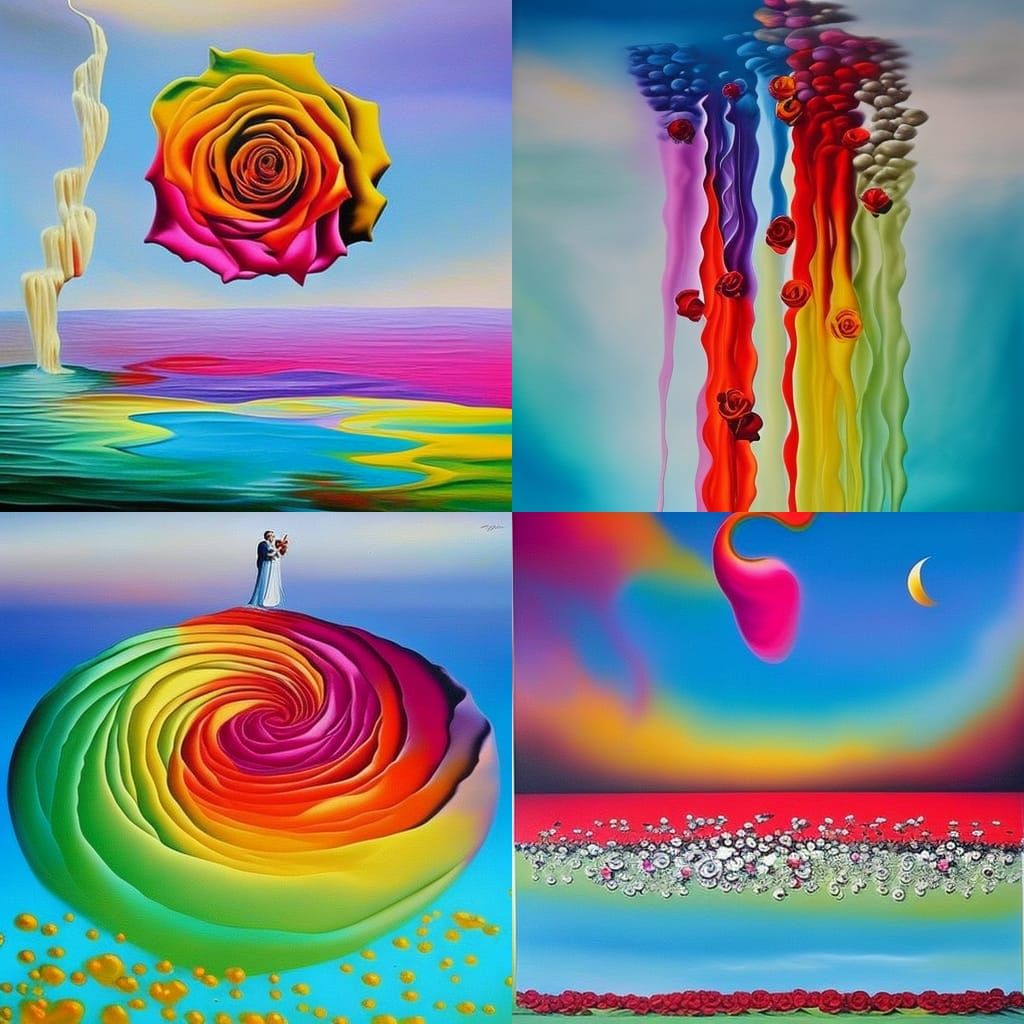 Surreal Rose Rainbow on Water, Salvador Dali Style
