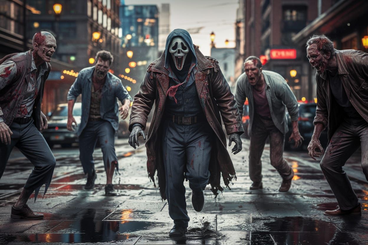 Ghostface Runs from Zombies in Hyperrealistic Horror