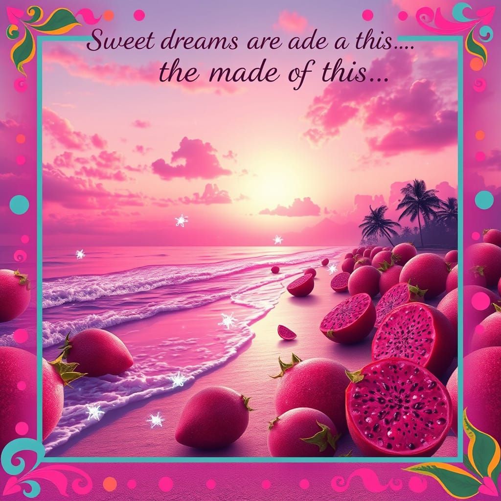 Dragonfruit Beach in a Surreal Paradise with Bioluminescent...