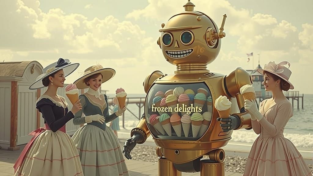 Victorian Robot with Ice Cream Cones Seaside Art Nouveau