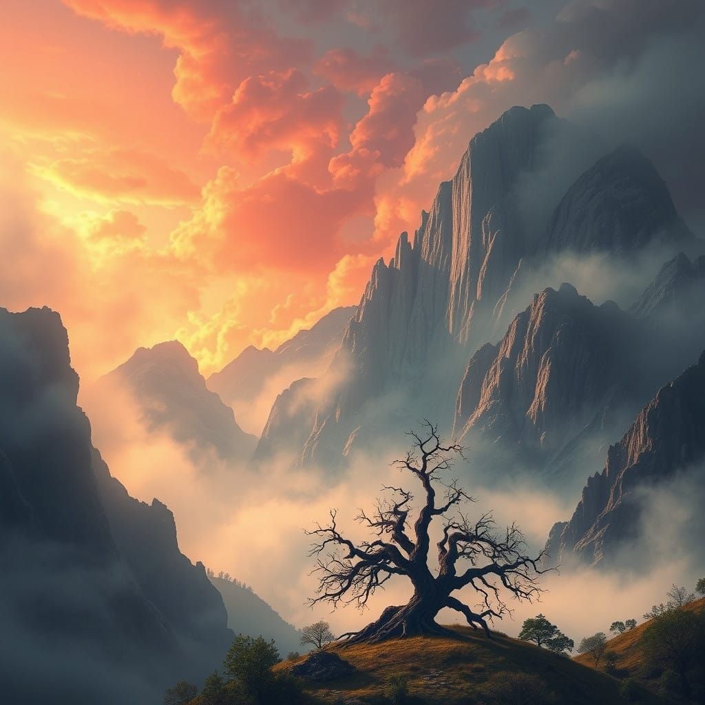 Mystical Mountains Ascend to the Heavens in a Vibrant, Ether...