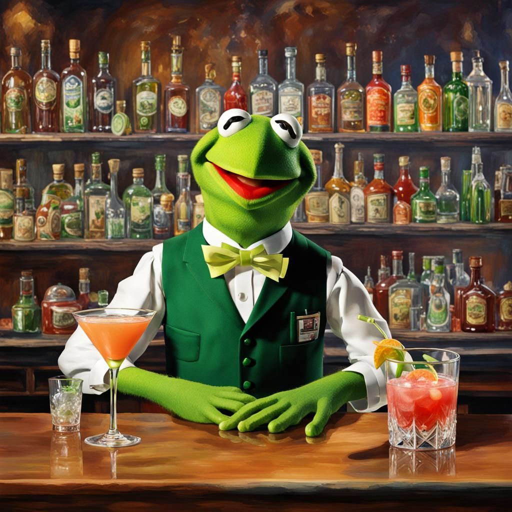 kermit as bartender