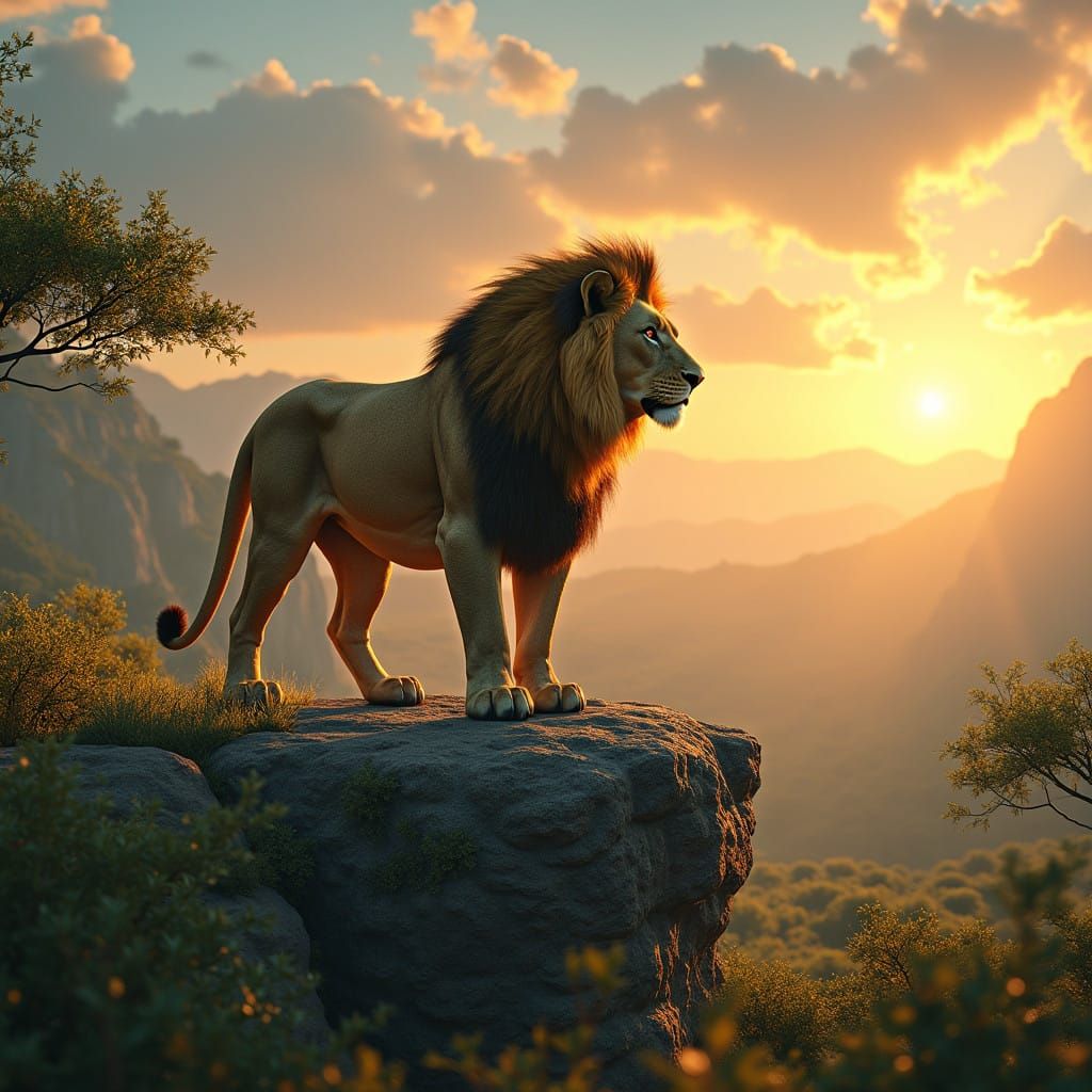 Majestic Lion King Reigns Over Golden Savannah