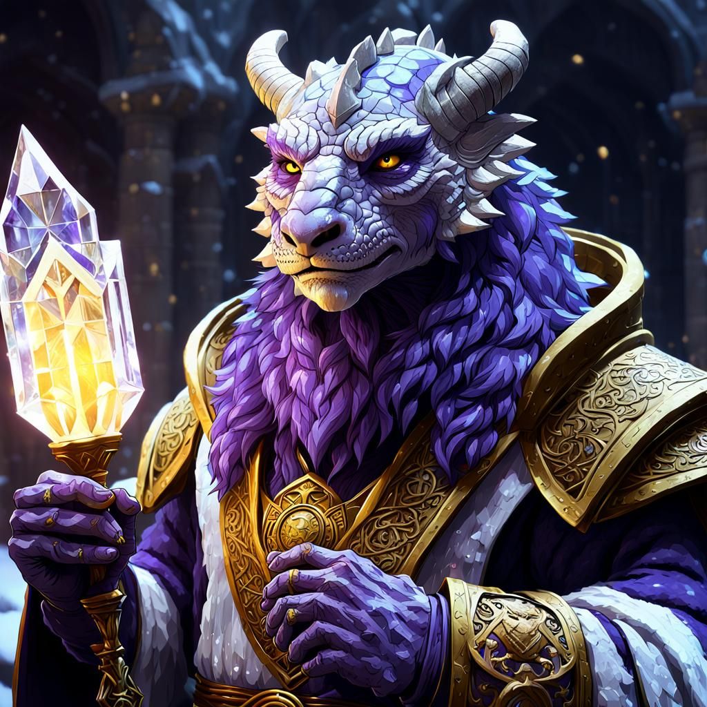 Dragonborn Crystal Cleric in Dark Fantasy Style