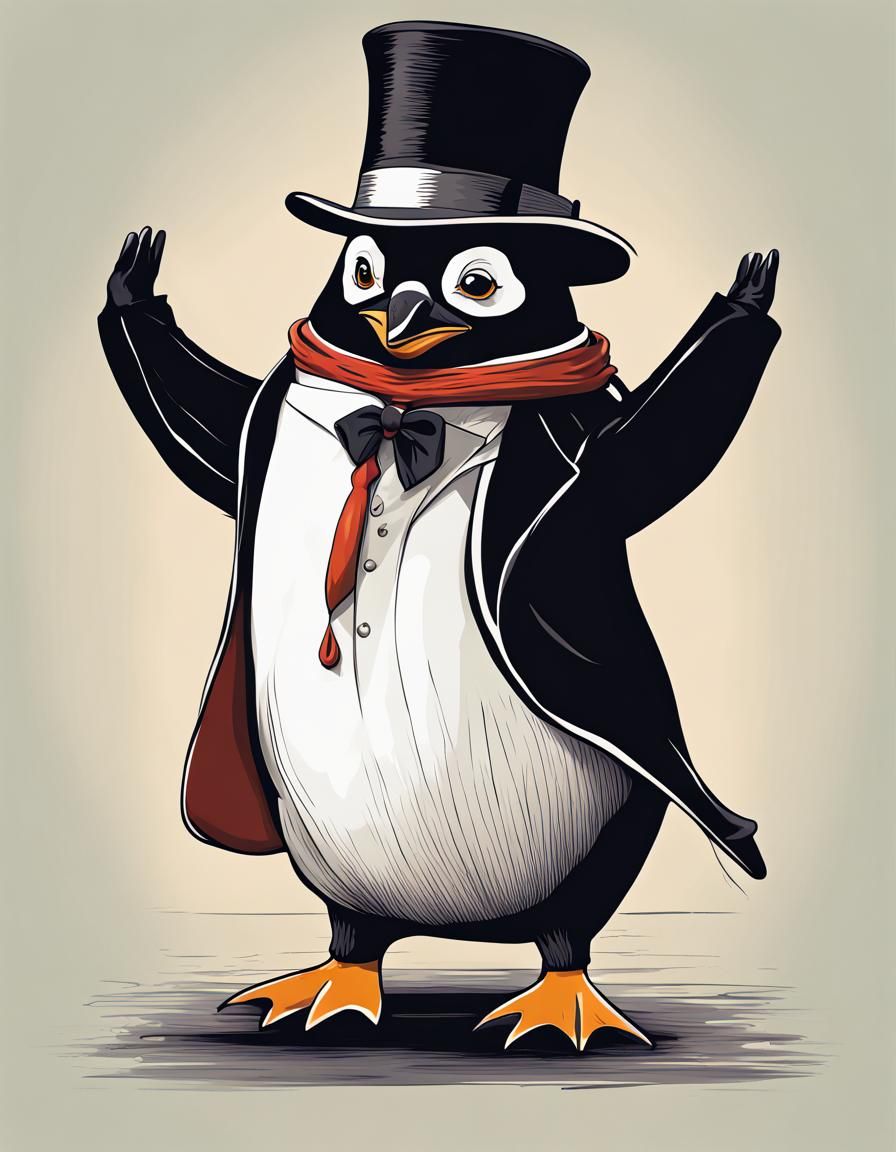 Dancing Penguin in Top Hat: Vector Digital Art