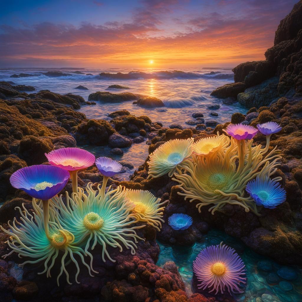 Iridescent Sea Anemones in a Tide Pool
