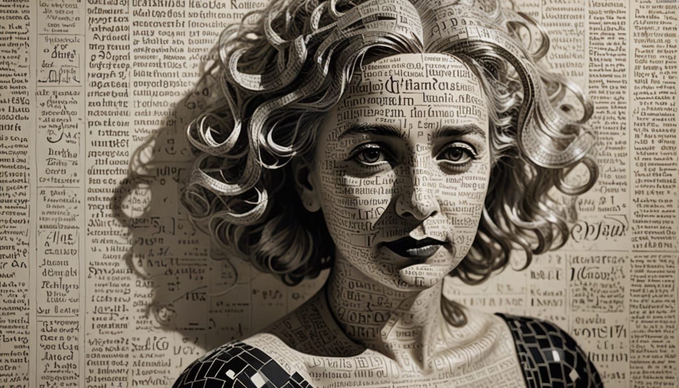 Monochrome Portrait of a Woman with Musical Notation