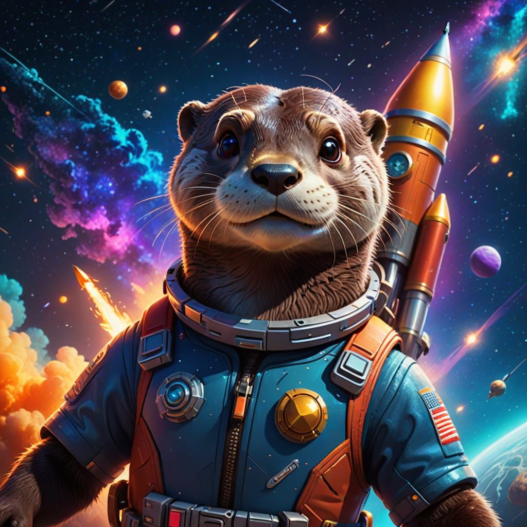 Otter Astronaut in Space, Pixar-Style Concept Art
