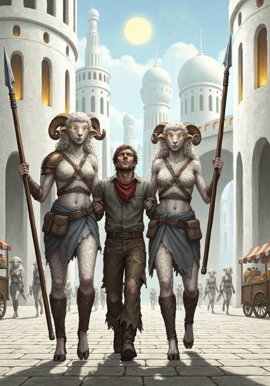 Celestial Sheep-Girl Warriors Escorting Human