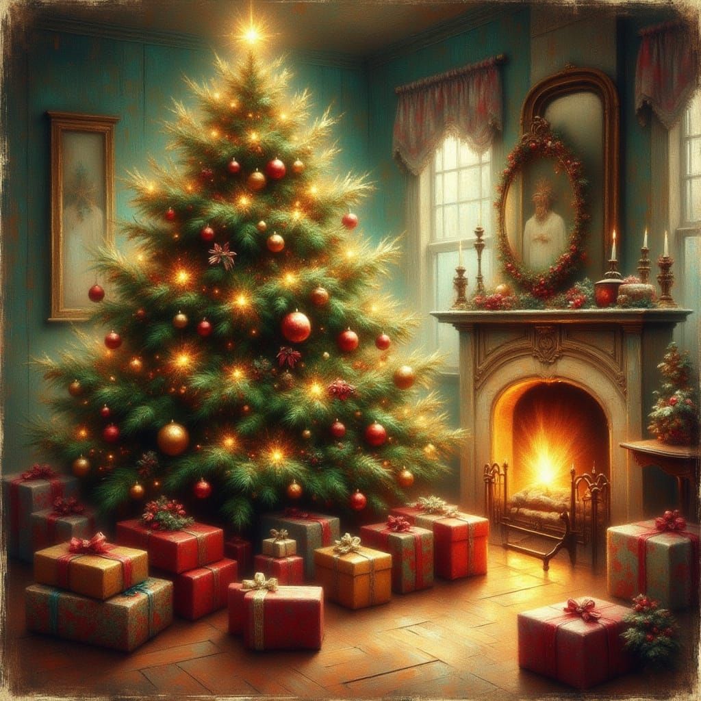 Vintage Christmas Tree in Cozy Living Room