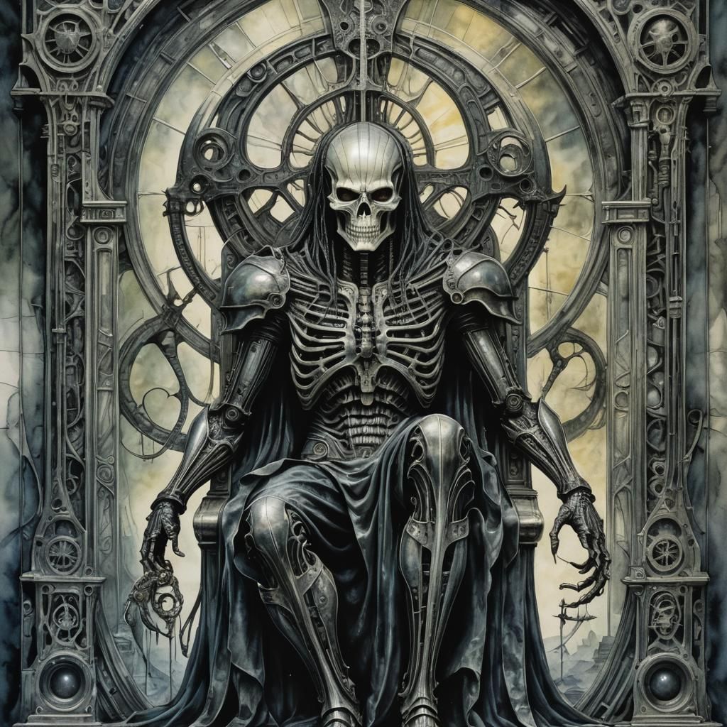 The Justice in H.R. Giger's Dark Watercolor Style