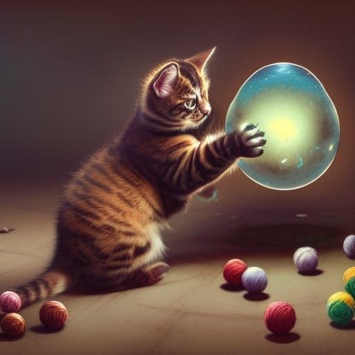 Kittens Play Fighting: Watercolor Fantasy Concept Art