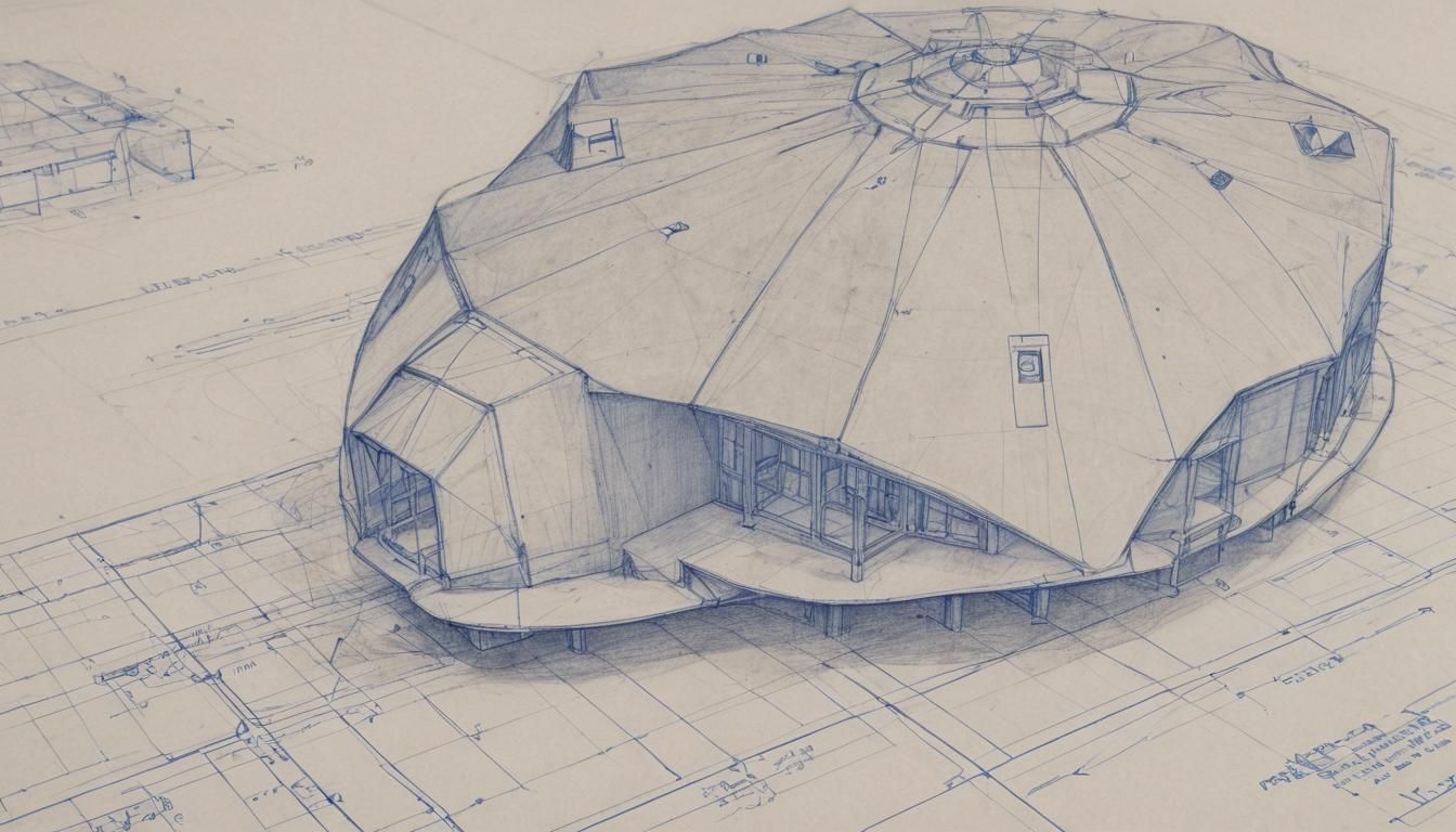 Dymaxion House Schematics in Architectural Drawing Style