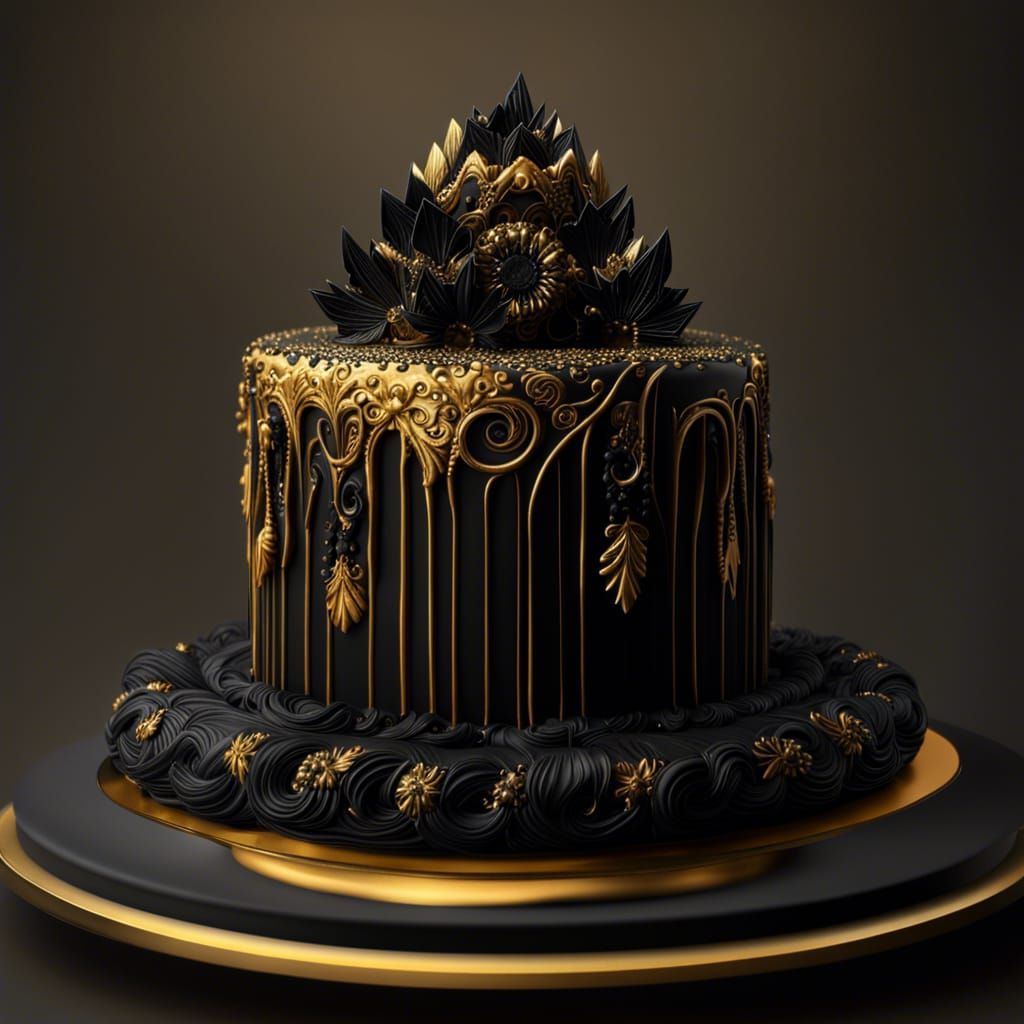 Intricate Black and Gold Cake: Digital Matte Painting