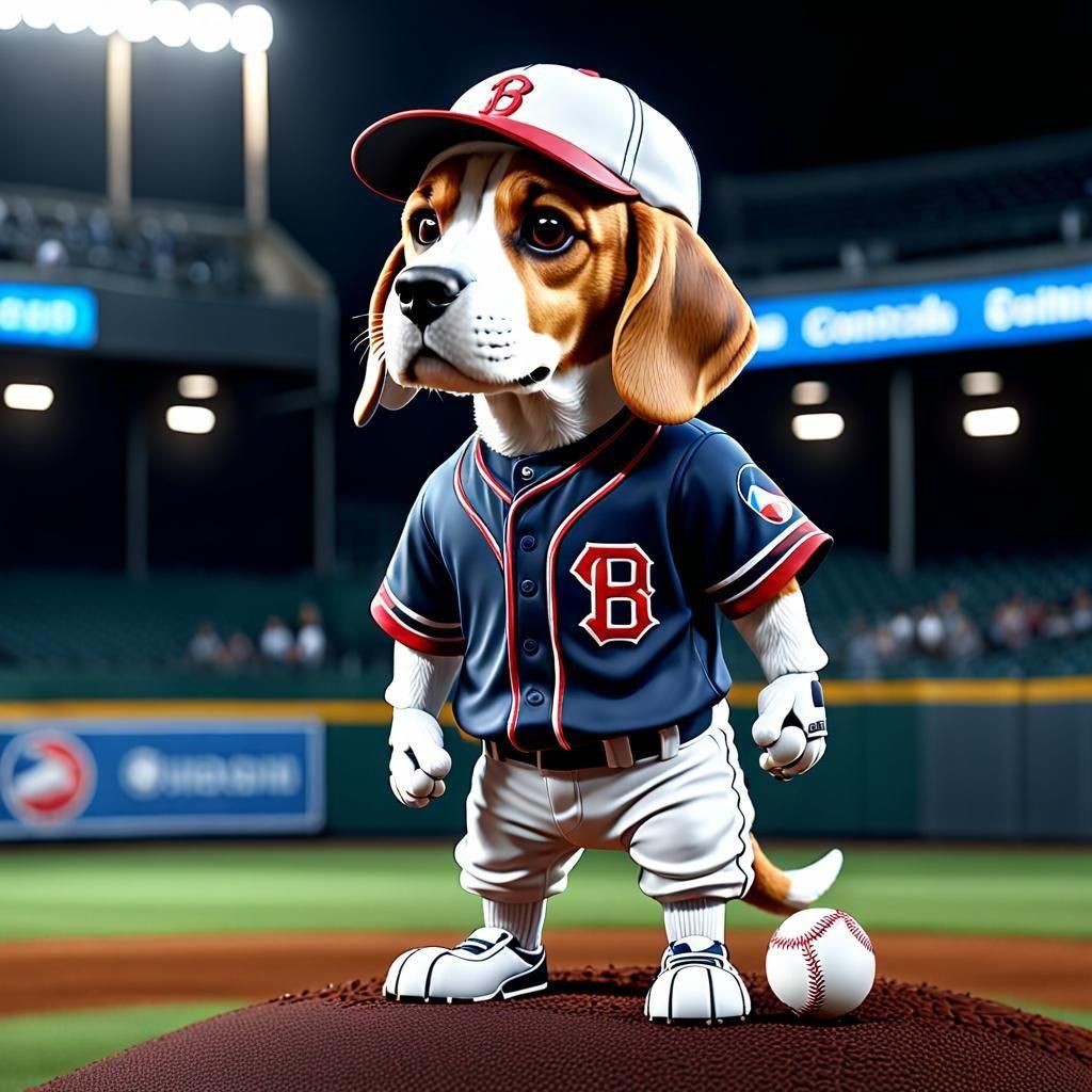 Beagle Baseball Player on Pitcher's Mound