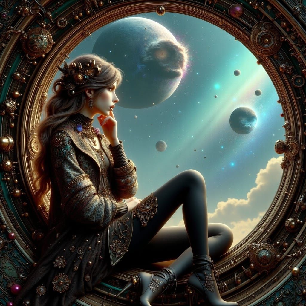 Cosmic Window to the Stars in Art Nouveau Punk Style