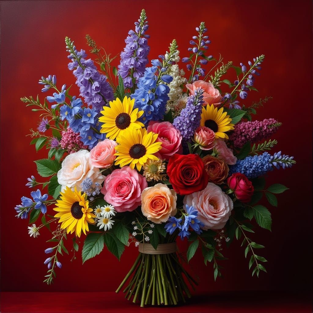 Elegant, Impressionist-Inspired Wedding Bouquet in Vibrant C...
