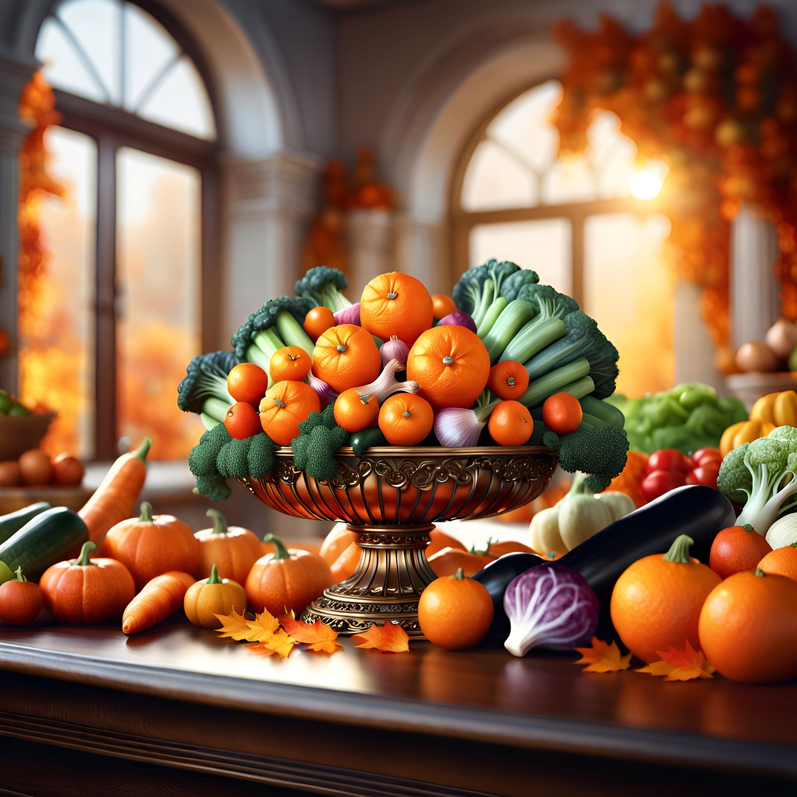 Crystal Cornucopia with Vegetables in Matte Painting Style