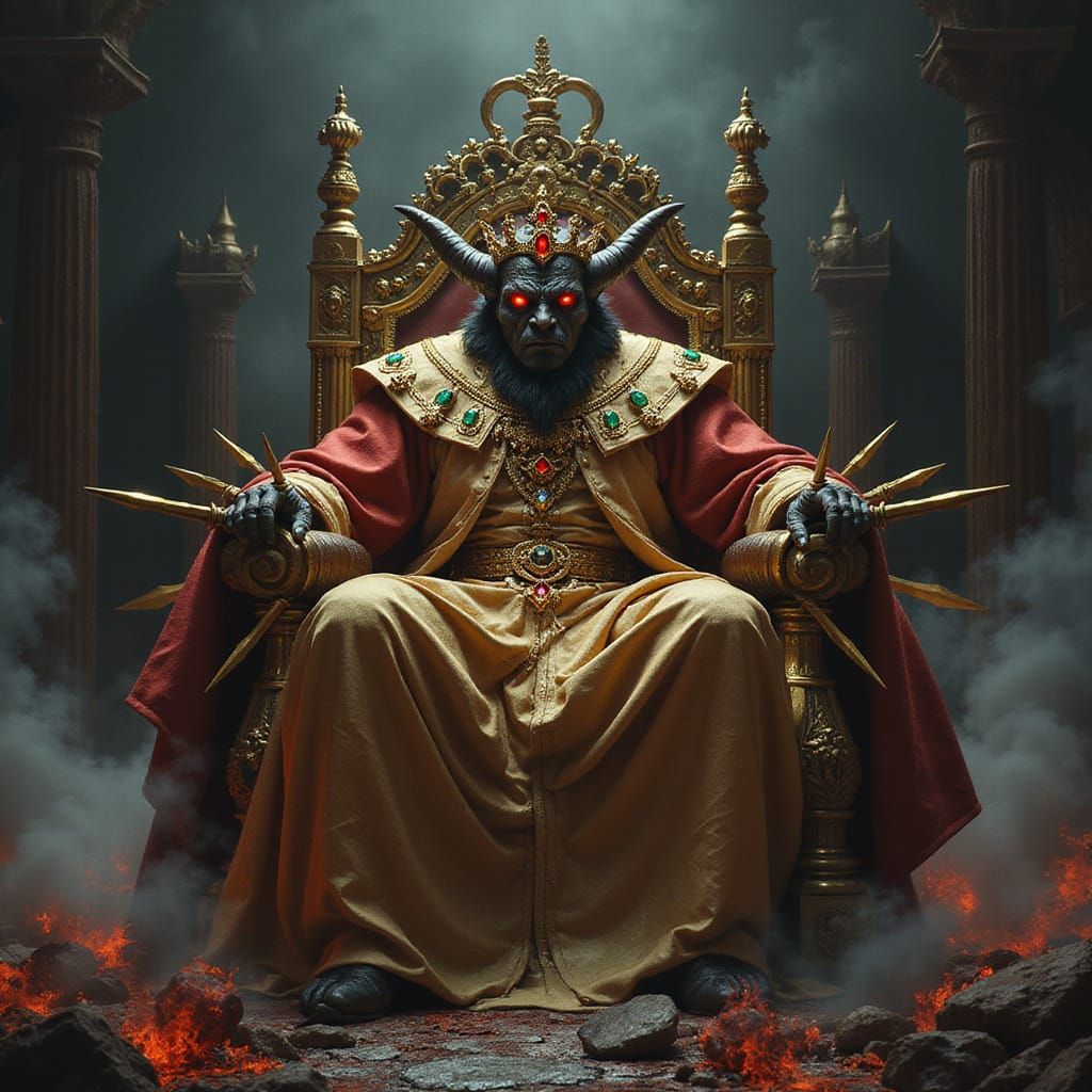 Demon King on Throne in Hell, Dark Fantasy Style