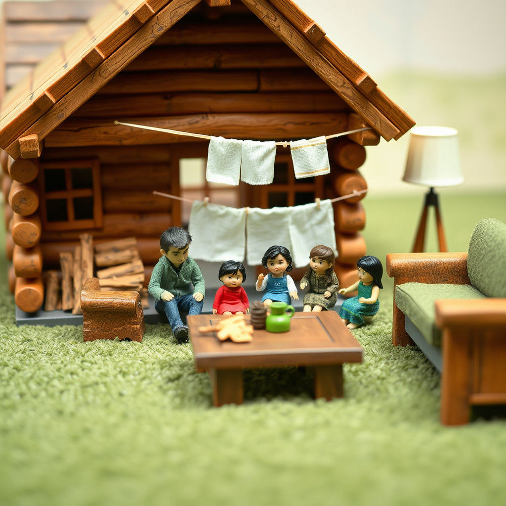 Miniature Family Living Under the Coffee Table