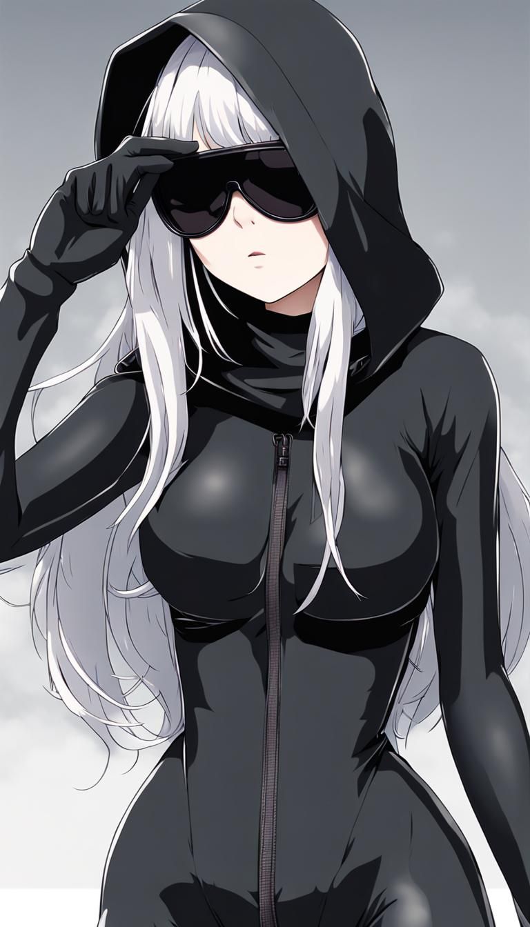 Anime Girl in Black Zentai Bodysuit