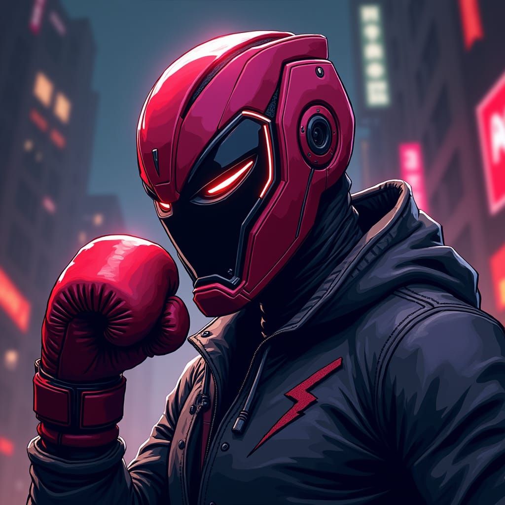 Futuristic Villain Boxing with Red and Purple Mask