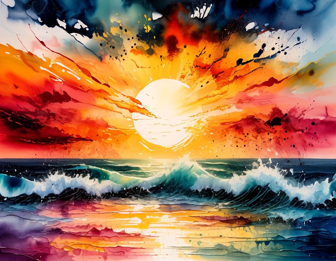 Vibrant Abstract Sunrise Over the Ocean