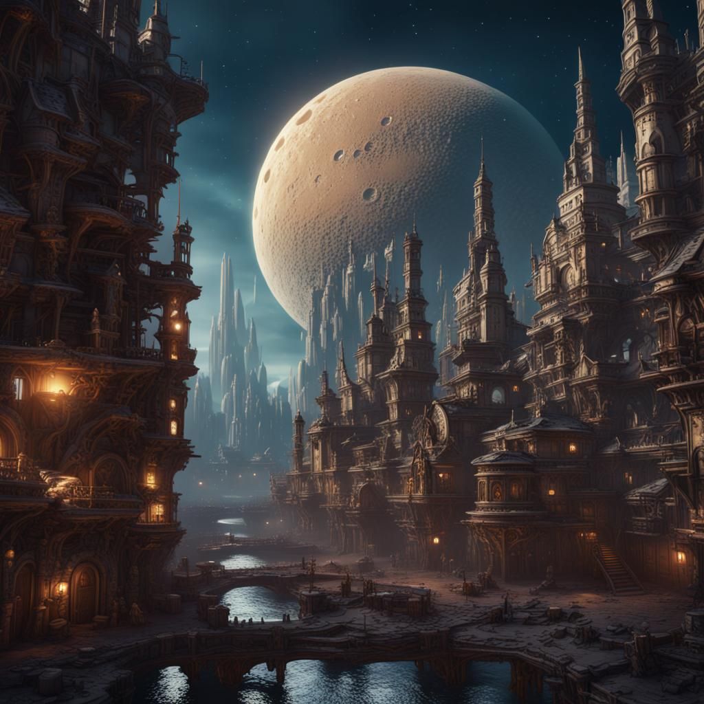 Fantastical City on the Moon in Detailed Matte Painting