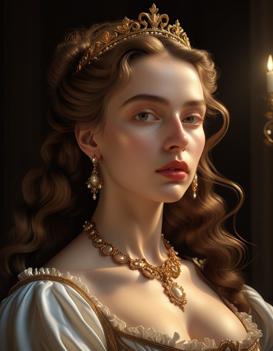 Elegant Baroque Portrait of Anna Henrietta in Soft Golden Li...