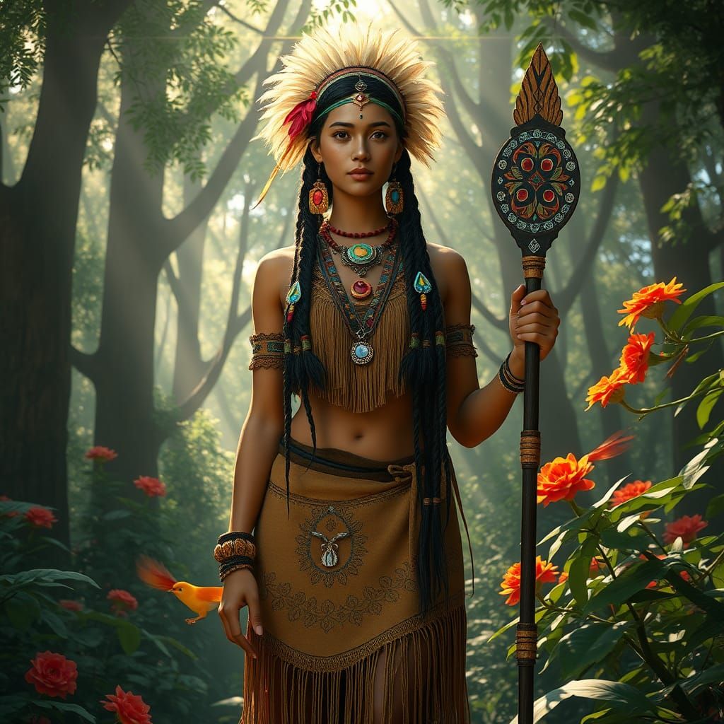 Indigenous Woman in Harmony with Nature