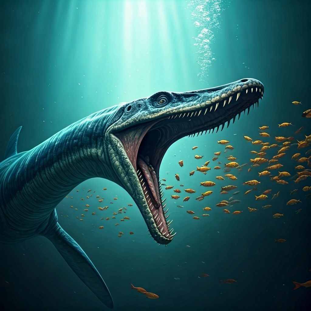 Photorealistic Plesiosaur Ready to Strike, in 3D Style