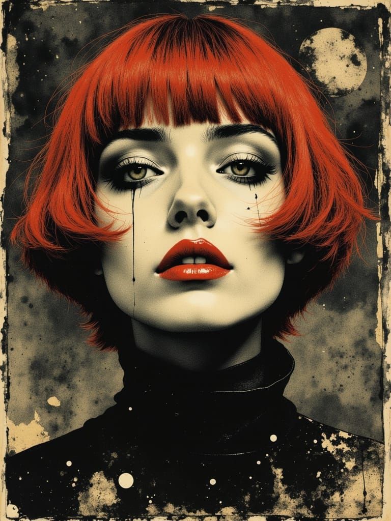 Surreal Postpunk Portrait in Burnished Gold and Dark Waterco...