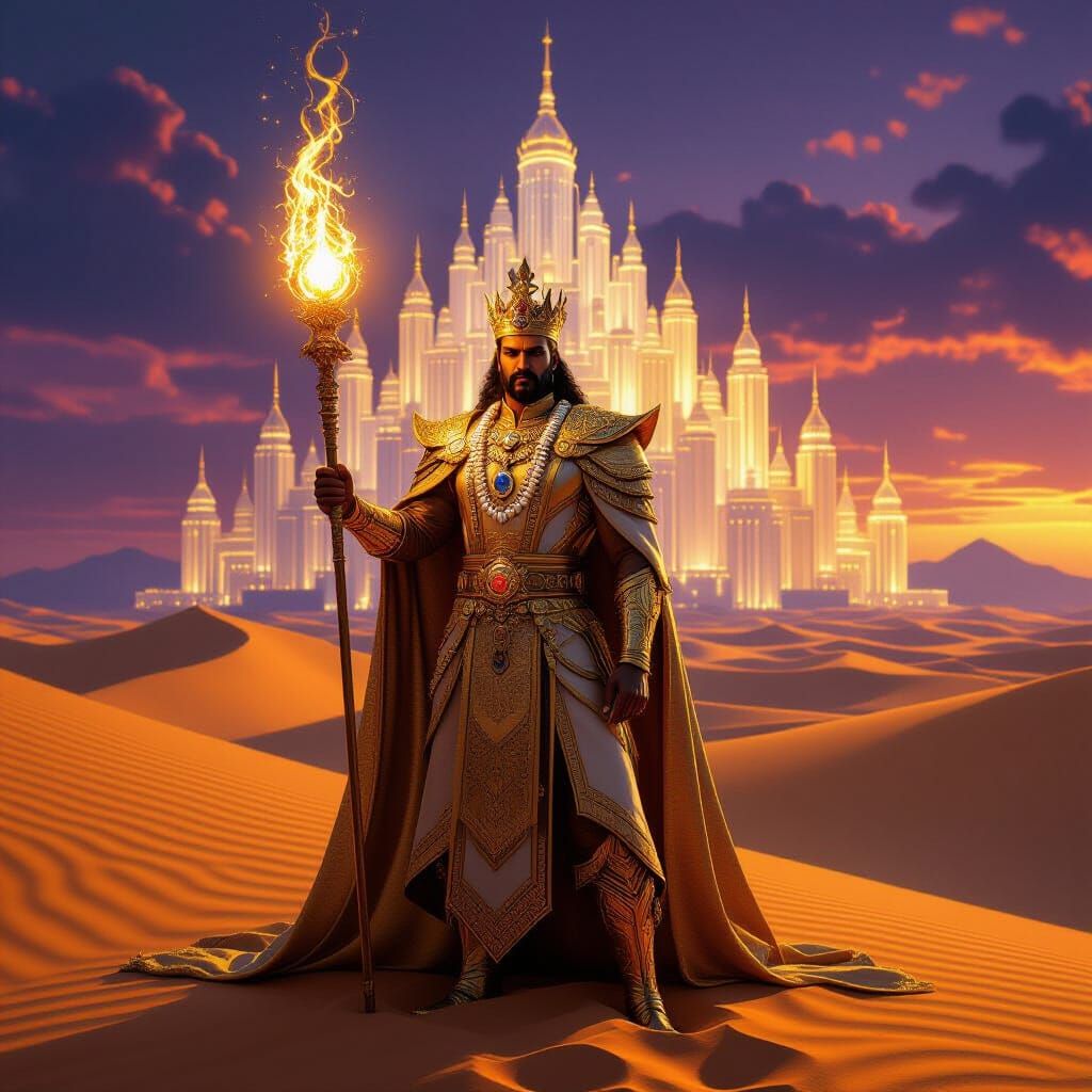Golden King of Light Palace in Epic Fantasy Digital Art