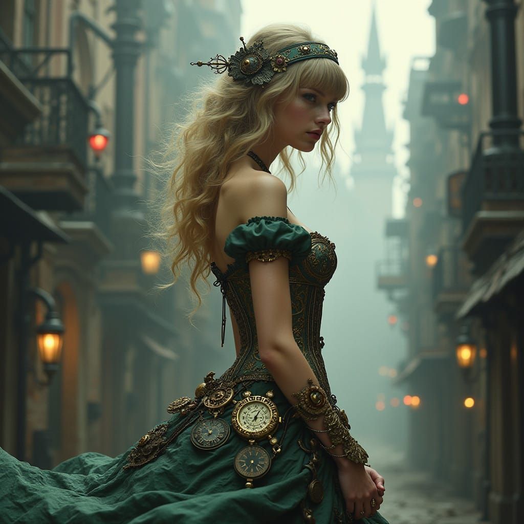 Steampunk Siren in Industrial Dreamscape