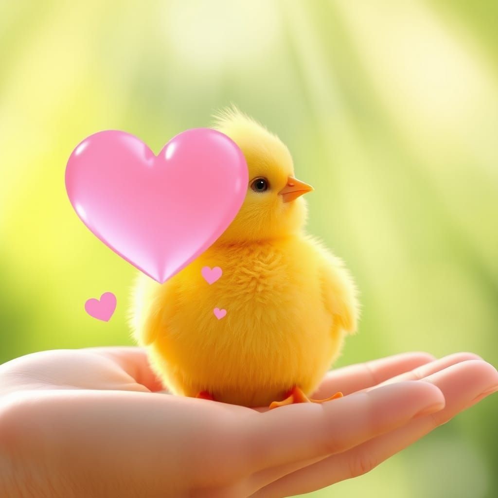 Cute Chick with Floating Heart: 3D Digital Art