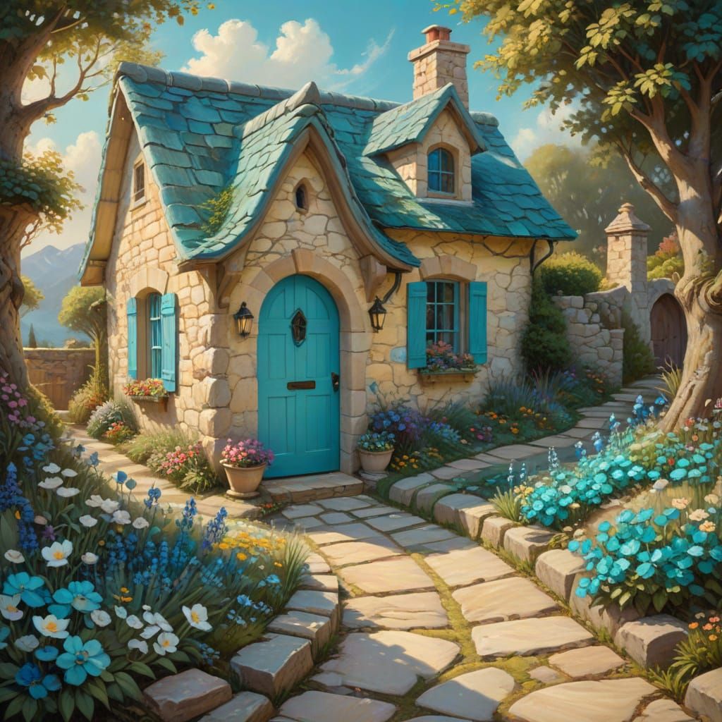 Enchanting Cottagecore Scene in Oil Painting Style