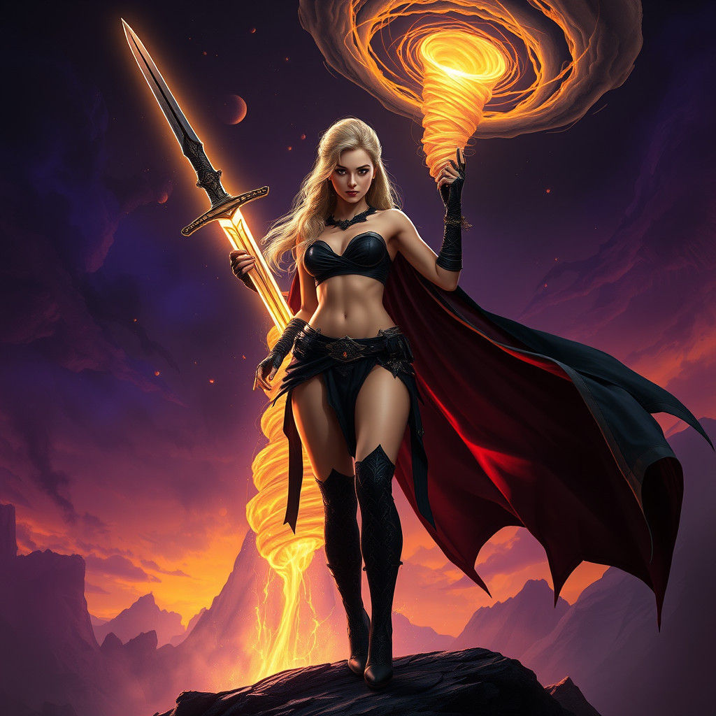 Female Warrior Opens Portal in Art Nouveau Style