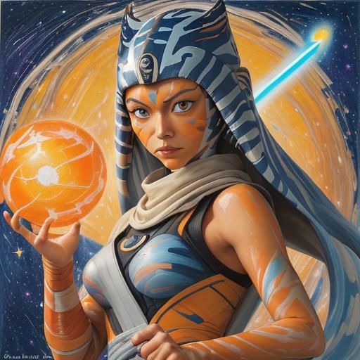 Ahsoka as Naruto with Galaxy Orb, Expressionist Painting